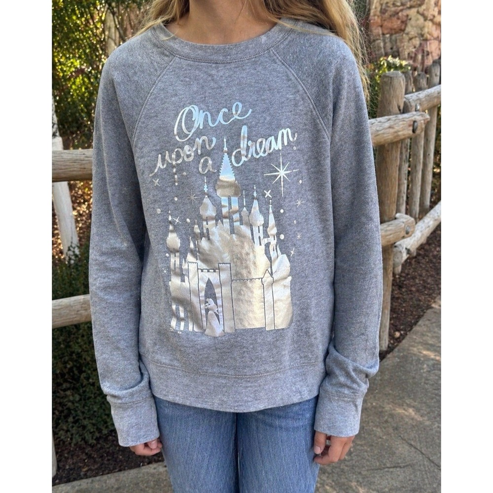 Abercrombie Kids Gray Sweatshirt Girls 11/12 Castle Graphic Fairy Tale